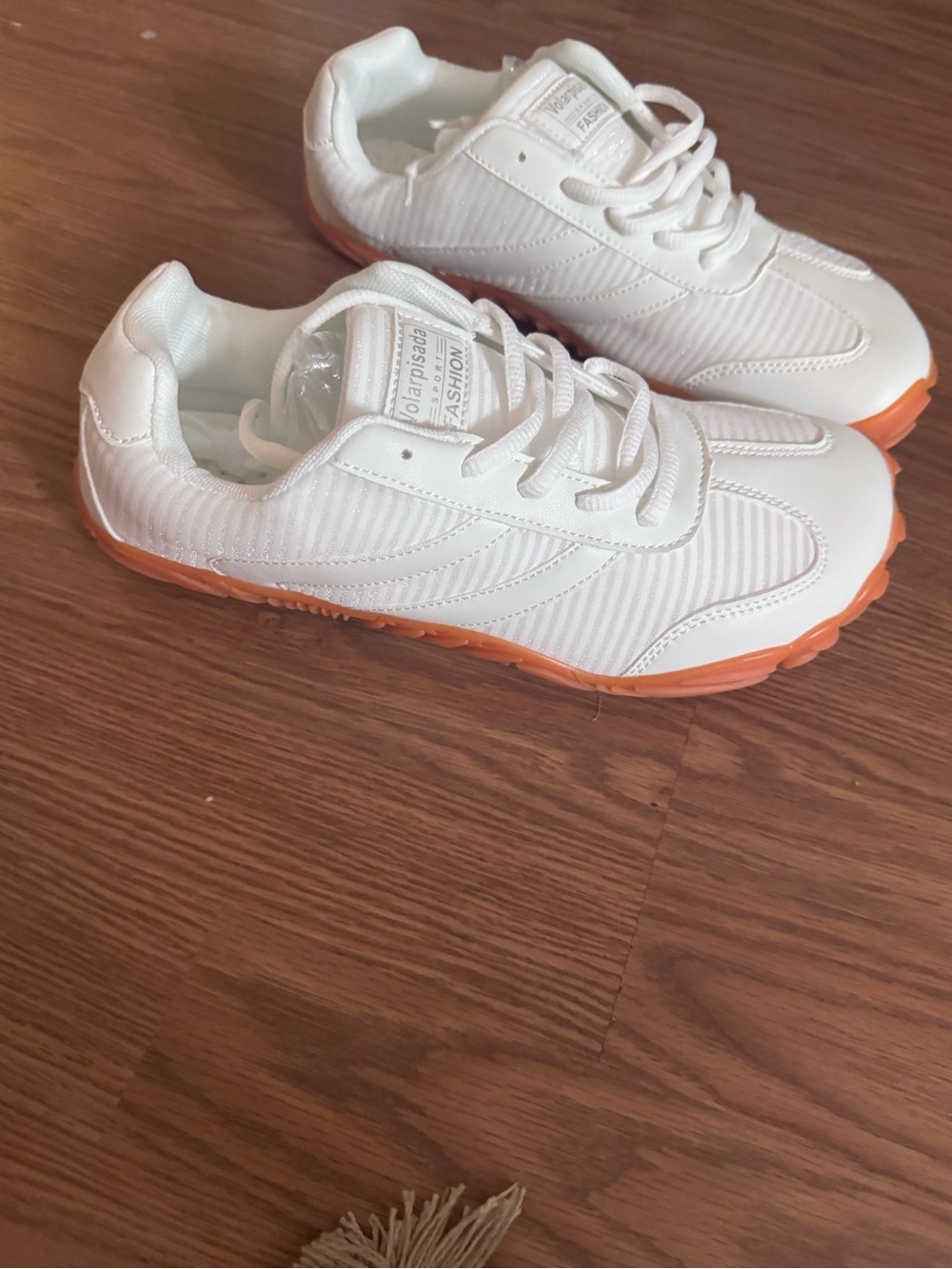 Women's White Sneakers with Orange Sole - Fashion